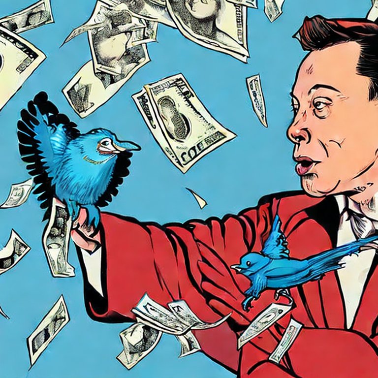 Tekoälyllä luotu kuva Elon Muskista ja sinisestä linnusta taistelemassa.
