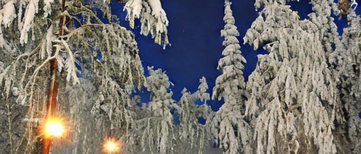 Tekoälyllä luotu kuva suomalaisesta talviyöstä.